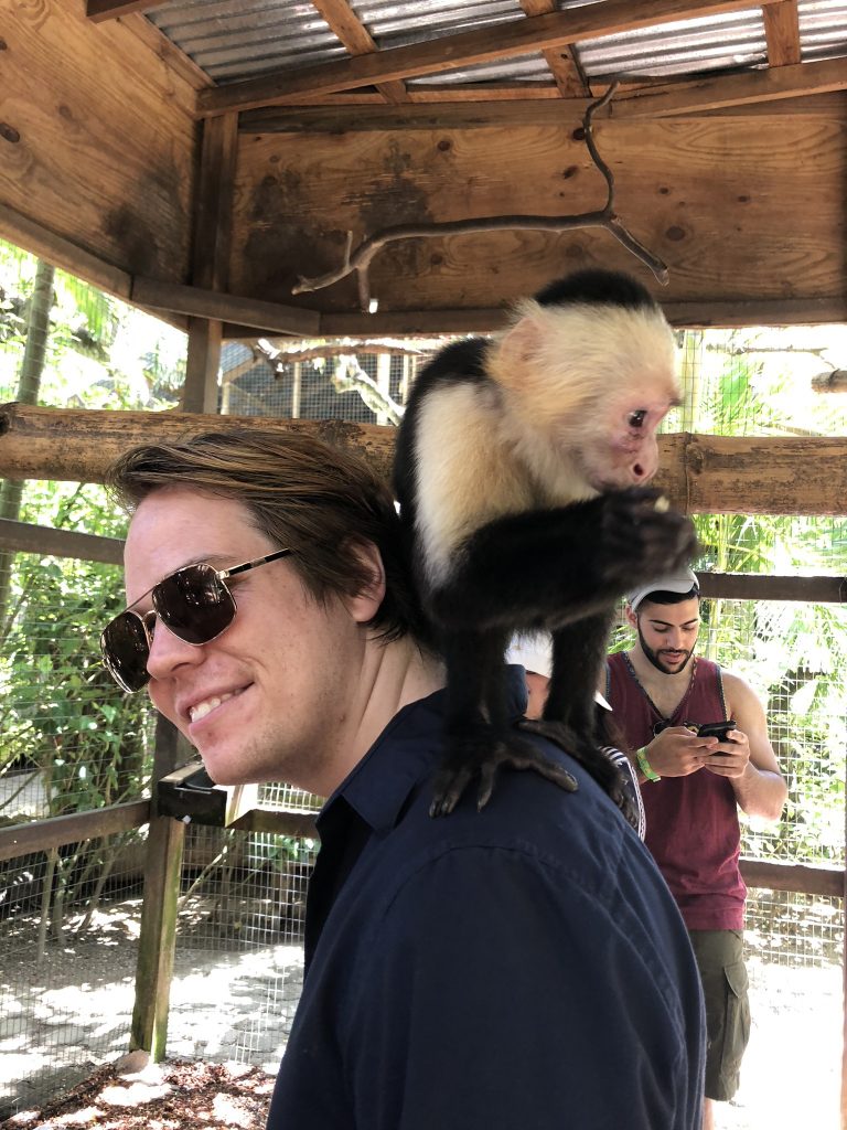 Capuchin Monkey on shoulder in Roatán Honduras