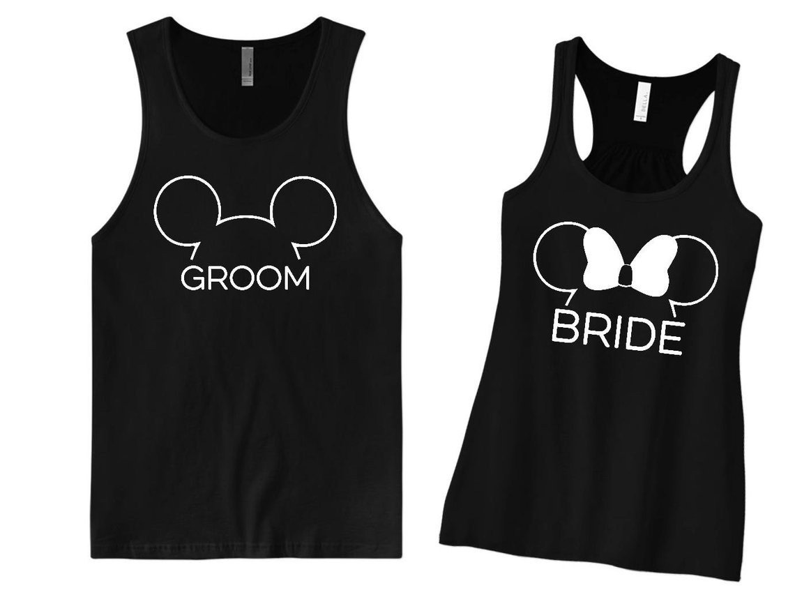 bride and groom matching Disney honeymoon shirts