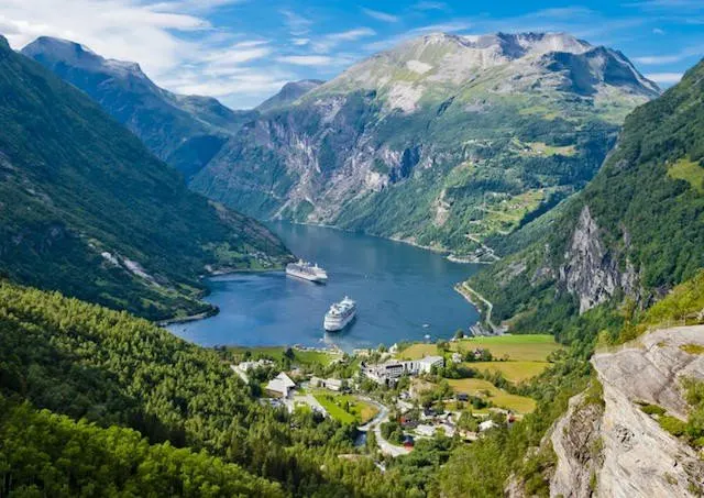 Norways Fjord with cruise ships stopping by