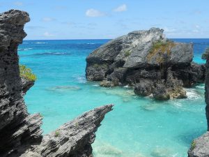 the coast of bermuda, clear waters with rocks, perfect for a honeymoon