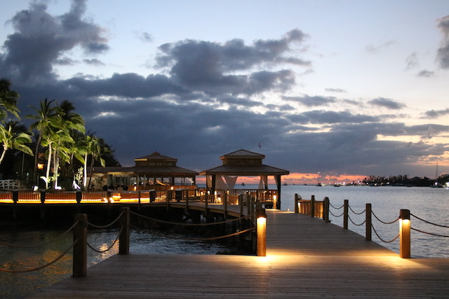Boardwalk over water at Warwick Paradise Island as the sunrises.
