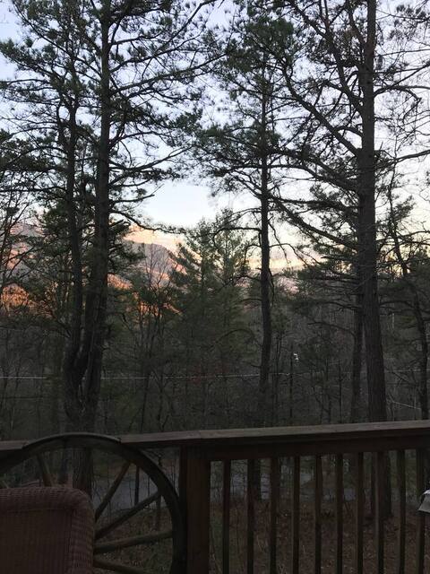 view of trees and mountains from sugarbear cabin