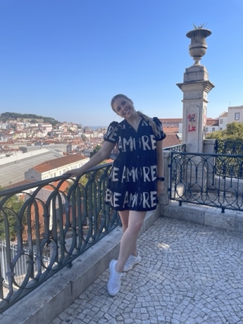 Woman wearing Allbirds shoes in Lisbon